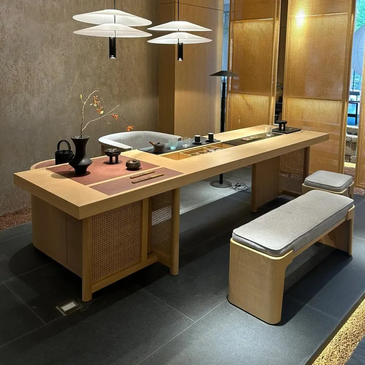 新中式原木色设计师高级茶桌茶台组合茶室家用现代禅意功夫泡茶室