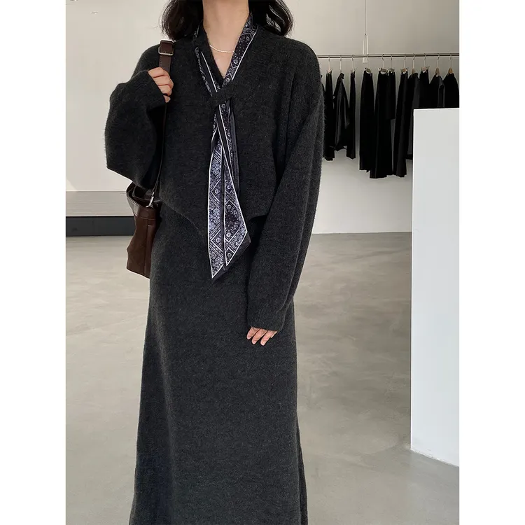 独特设计感漂亮套装女飘带毛衣半身裙两件套韩系高级感穿搭一整套