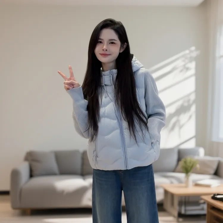 宿慕SUMU针织拼接羽绒服女2025新款冬季韩版羽绒服外套女装1025