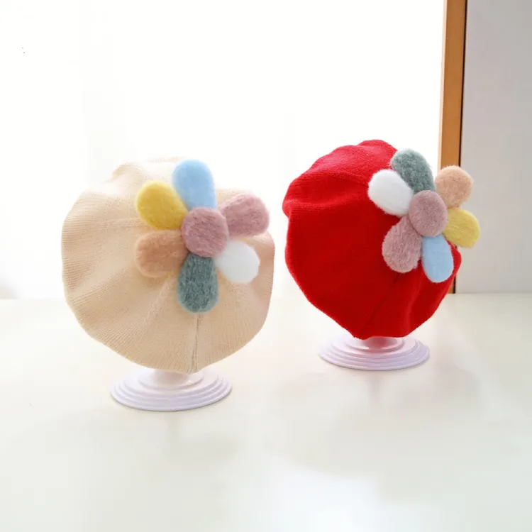 【小布丁】婴儿帽子秋冬季女宝宝可爱毛线帽小月龄外出针织贝雷帽萌