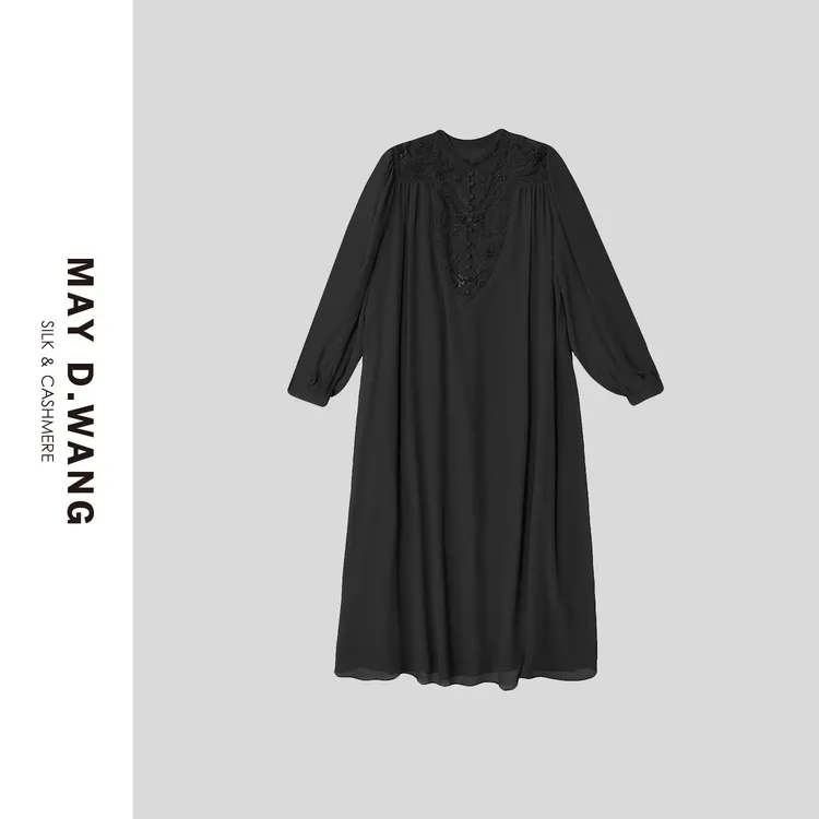 王之造【冬姐精选】2025夏季手工钉珠双层顺宇桑蚕丝连衣裙 D2F3001