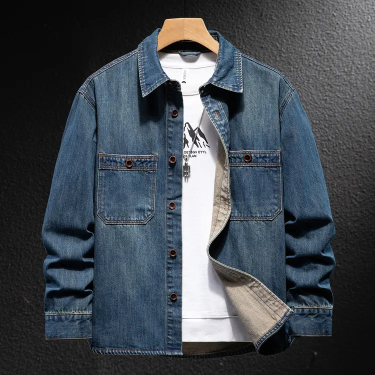MR.MUDI/穆迪先生美式经典水洗蓝牛仔衬衫男士宽松搭秋季夹克外套