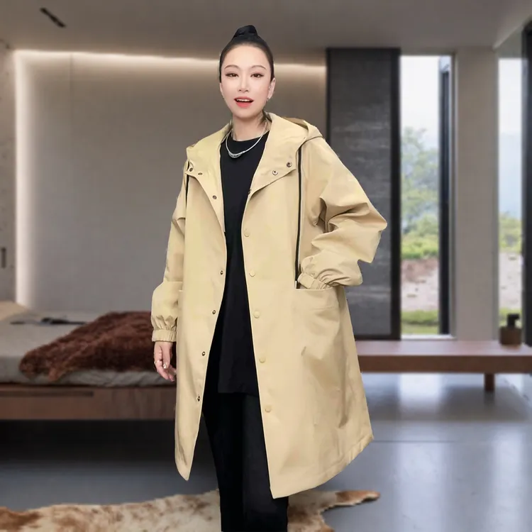 风衣女中长款休闲连帽韩版宽松大码显瘦时尚春秋百搭高级感外套