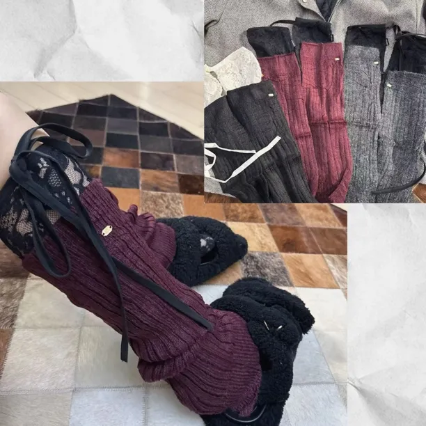 秋冬袜套女欧货蕾丝绑带两件套JK风袜套羊毛针织高筒腿套