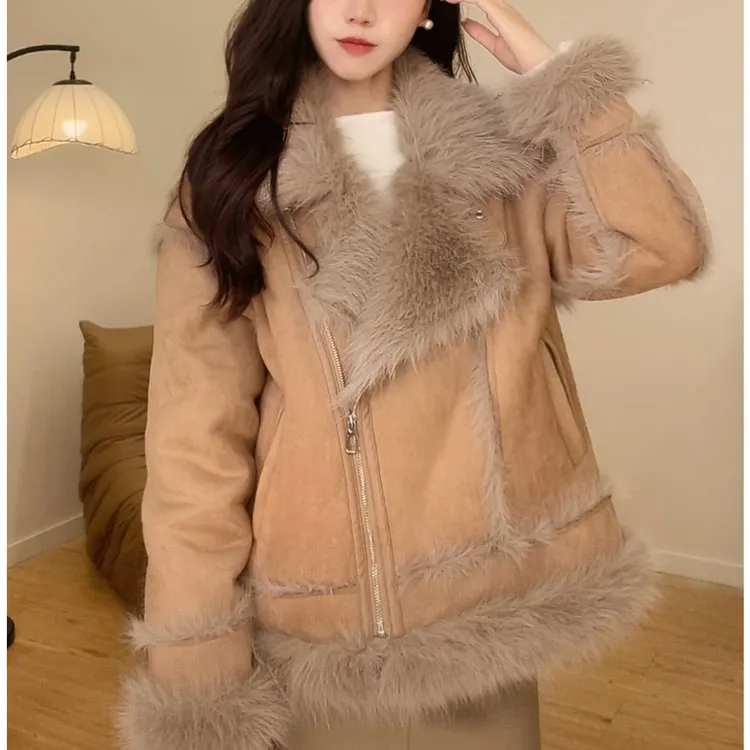 大衣环保毛毛外套2025新款小个子保暖防寒机车服398