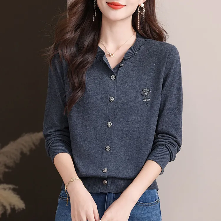 秋季薄款毛衣开衫外套女士气质上衣时尚洋气中年妈妈装春秋针织衫