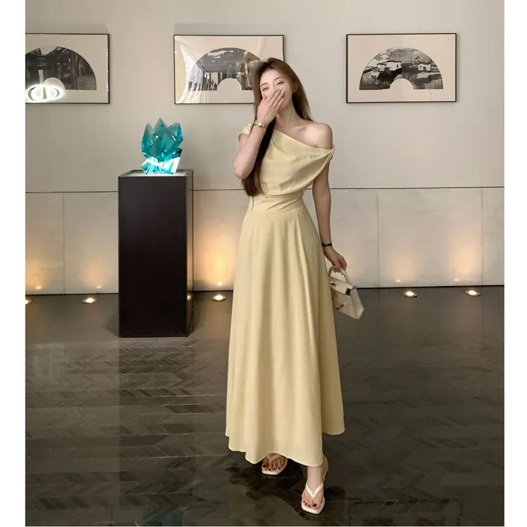 SZA【月影竹风】夏季新款韩系斜肩扭结显瘦上衣+半身裙套装A-2115