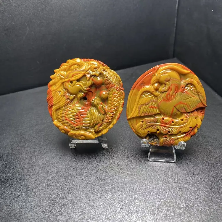 纯天然战国红玛瑙龙凤对牌摆件珍品收藏级一物一图