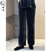 【珍珍国风】【经典丝绒】新中式纯色蚕丝显瘦四季新款休闲裤K-30357