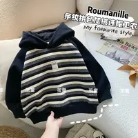 【麦麦妈】D024冬季中小童拼色条纹连帽加绒卫衣新品男女宝宝保暖