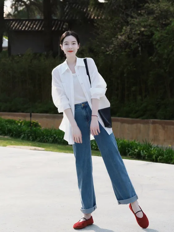 【静奢明日】休闲风通勤欧美风时尚套装休闲衬衫百搭时尚韩版牛仔裤
