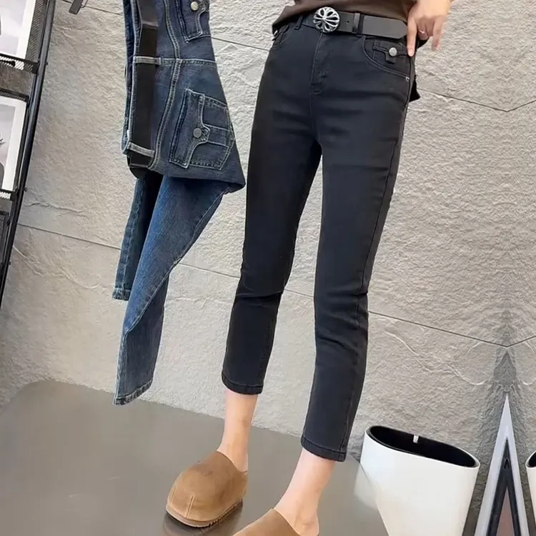 s55379秋季新款时尚高腰显瘦直筒牛仔裤女小个子百搭八分裤烟管裤