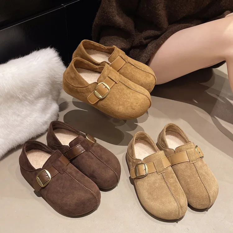 内增高勃肯鞋加绒棉鞋秋冬加绒一脚蹬女鞋鞋子百搭棉鞋皮鞋外穿