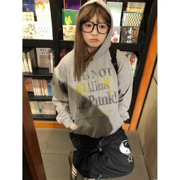 YWBY秋季韩系慵懒风重磅加绒休闲百搭情侣上衣百搭套头连帽卫衣