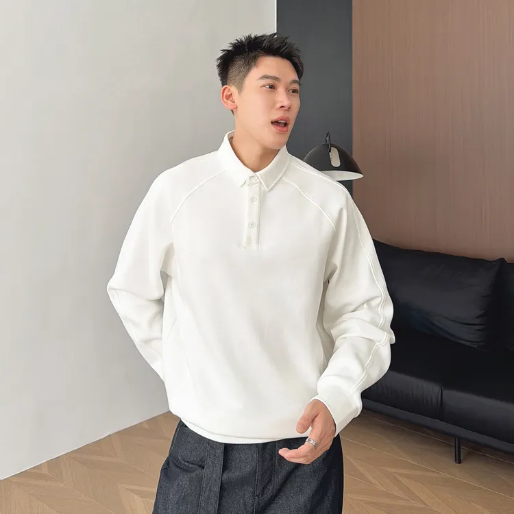 朱渣渣解构设计重磅插肩袖重磅卫衣男高级感翻领春秋长袖Polo衫潮