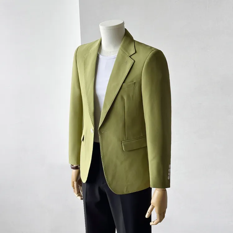牛油果绿显白显气质西服男休闲通勤干净清爽男生外套时尚痞帅单西