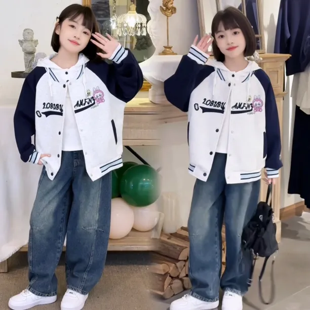 女童外套秋装2025新款女孩薄款超好看棒球服儿童时尚拼色休闲上衣