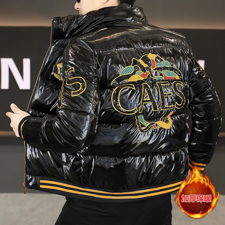 冬季新款男士时尚潮流轻奢高品质刺绣保暖立领帅气百搭修身棉服