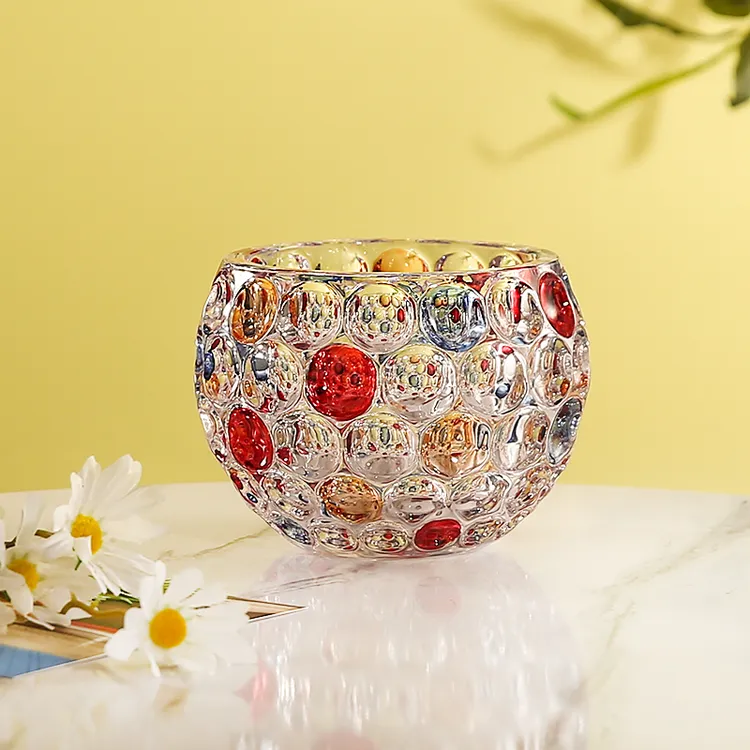 16cm民族风大号彩色桌面轻奢手工创意绿萝花瓶彩绘气泡圆球储物罐