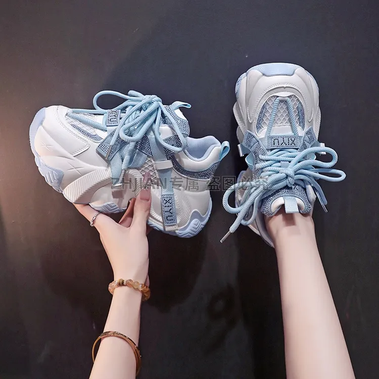 网红老爹鞋女时尚亮钻鞋子女款爆款2025新款厚底百搭休闲运动鞋子