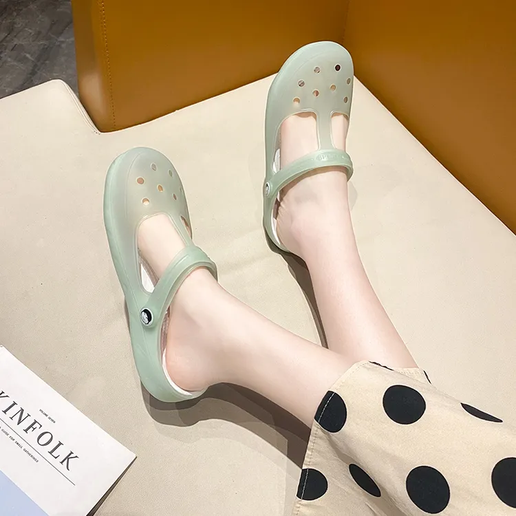 玛丽珍包头软底洞洞鞋女鞋沙滩凉鞋外穿护士凉鞋厚底果冻鞋时尚