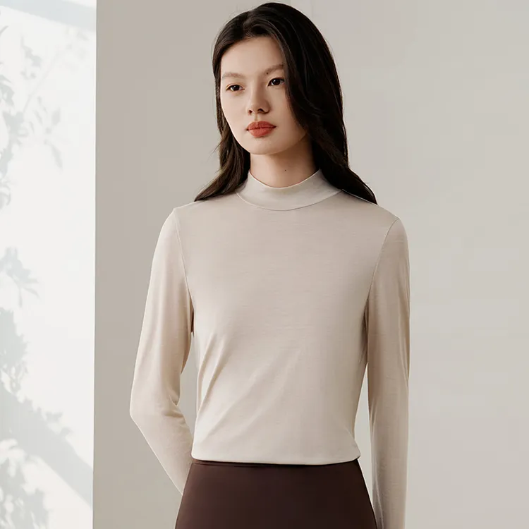 【金三塔官方】真丝肌肤衣舒适半高领保暖上衣女纯色打底衫保暖衣