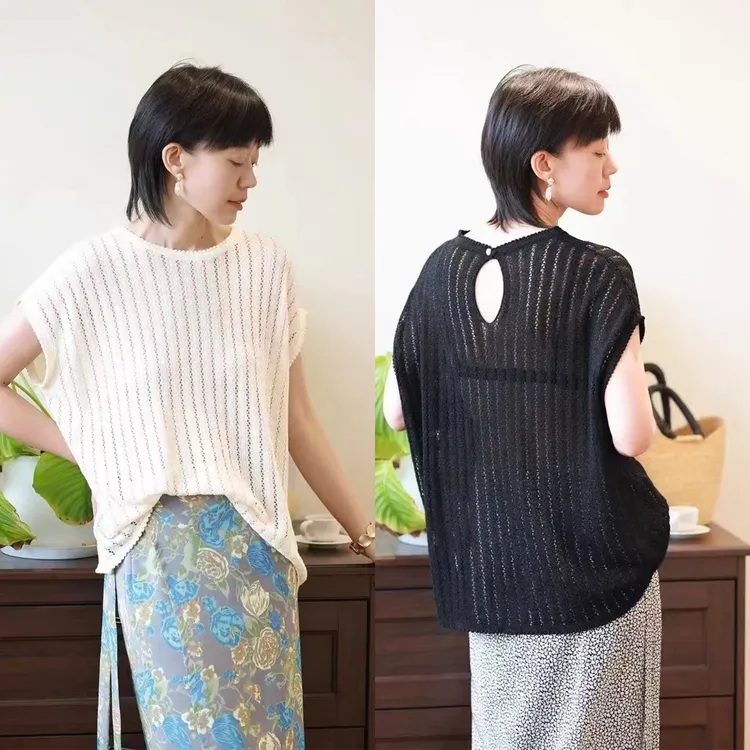 「进口和纸纱+莫代尔】圆领镂空背心女2025夏季老钱风松弛感女装