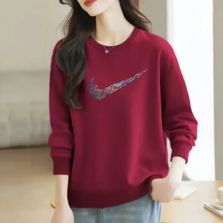 女士圆领卫衣春秋女装时尚洋气秋冬加绒无帽宽松长袖上衣琥珀流光