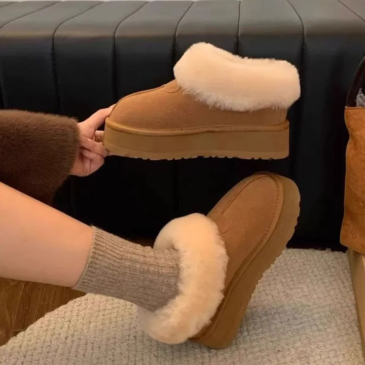 UHCK皮毛一体雪地靴2025冬季新款加绒加厚防水防滑厚底短筒东北棉