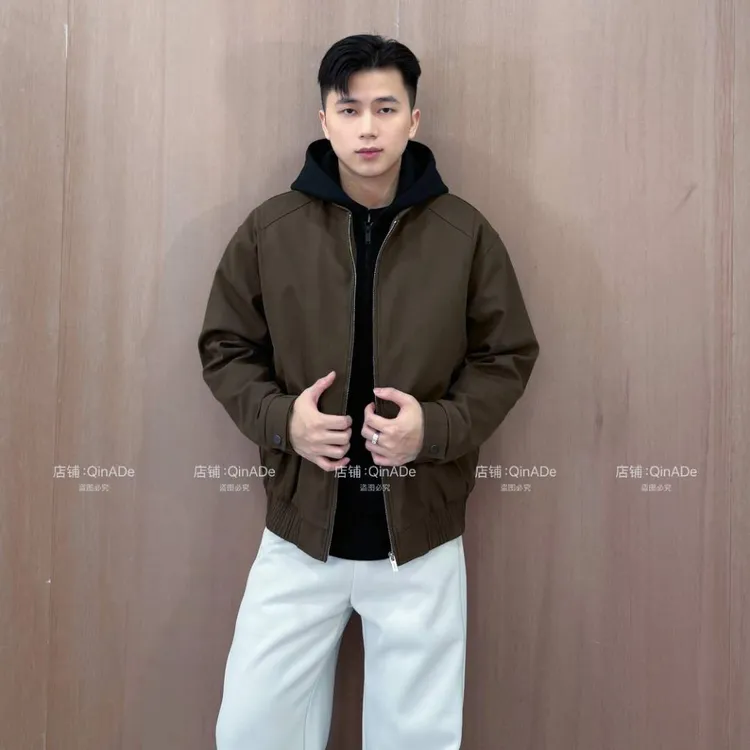 QinADe冬季拼接设计感假两件连帽时尚保暖夹克外套加厚加绒男士