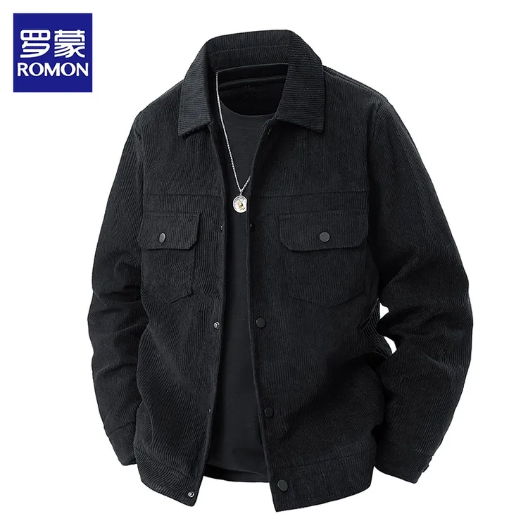 罗蒙春季灯芯绒外套男士休闲翻领亲肤宽松潮流百搭夹克上衣男款