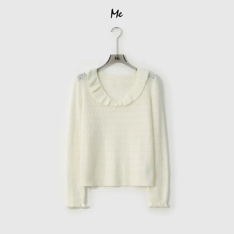 ME【100%绵羊毛荷叶花】超细美利奴绵羊毛少女感针织毛衣MESA4775