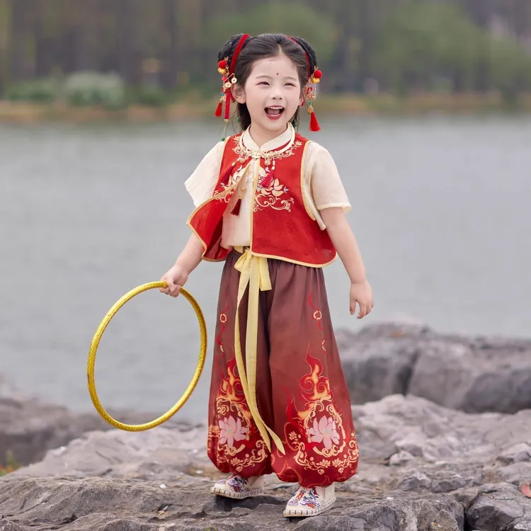 儿童哪吒短袖套装演出服服装国风汉服新中式套装国潮夏季哪吒cos