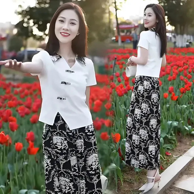 2025短袖阔腿裤休闲运动套装女士两件套新款夏季气质时尚洋气减龄