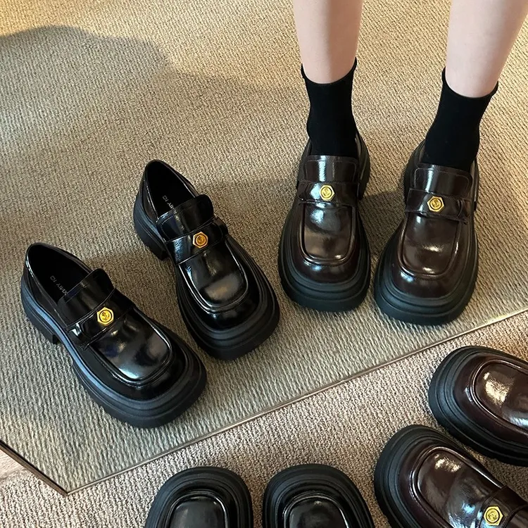 厚底乐福鞋女2024新款爆款春秋季百搭女鞋子黑色单鞋英伦风小皮鞋