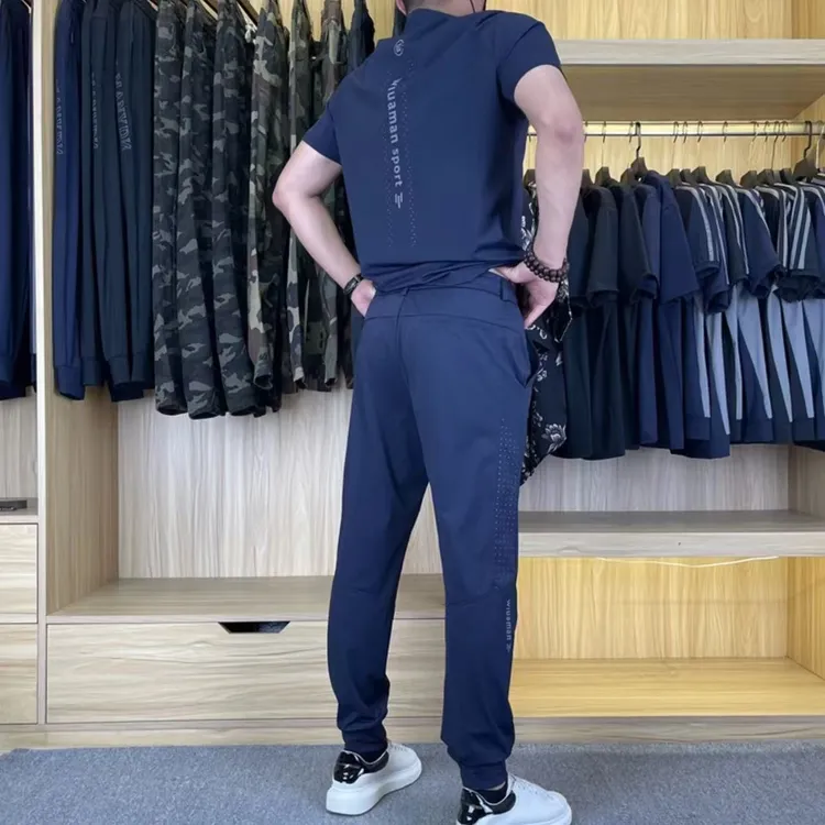 B2001夏季男士休闲运动套装冰丝空调套装高弹力亲肤透气