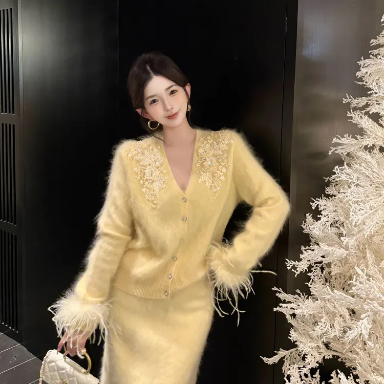 GUIDI GUDI【落日大道】秋冬氛围感气质开衫外套/黄加蓝