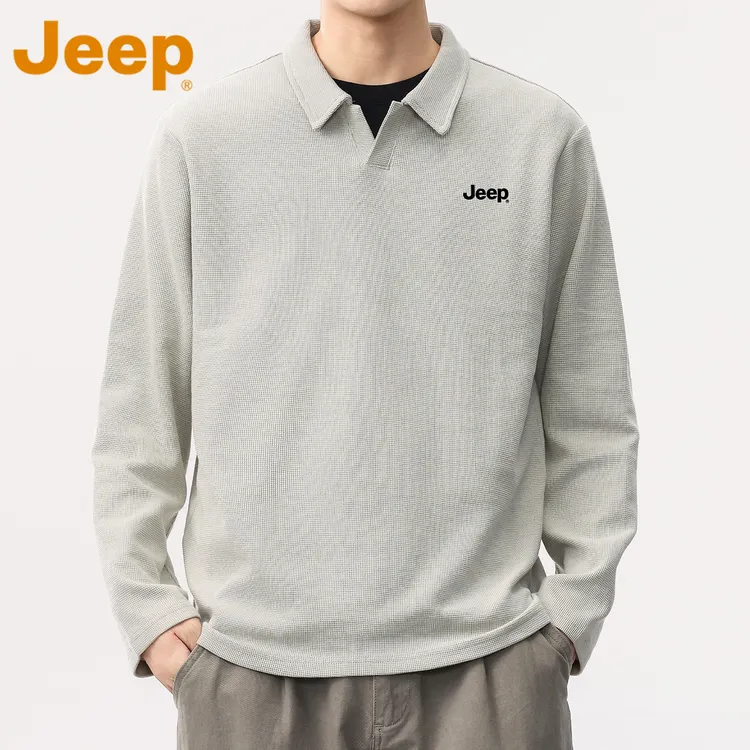 JEEP吉普美式潮流长袖POLO衫上衣男款秋季新款宽松休闲翻领衬衫男