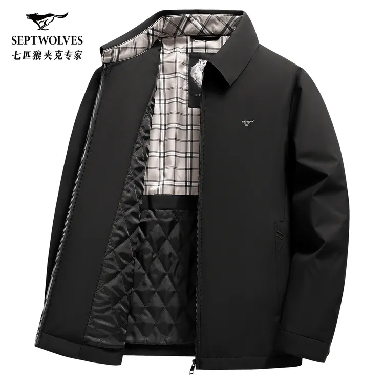 【夹棉加厚】七匹狼翻领行政夹克男士秋冬季新款商务通勤休闲外套