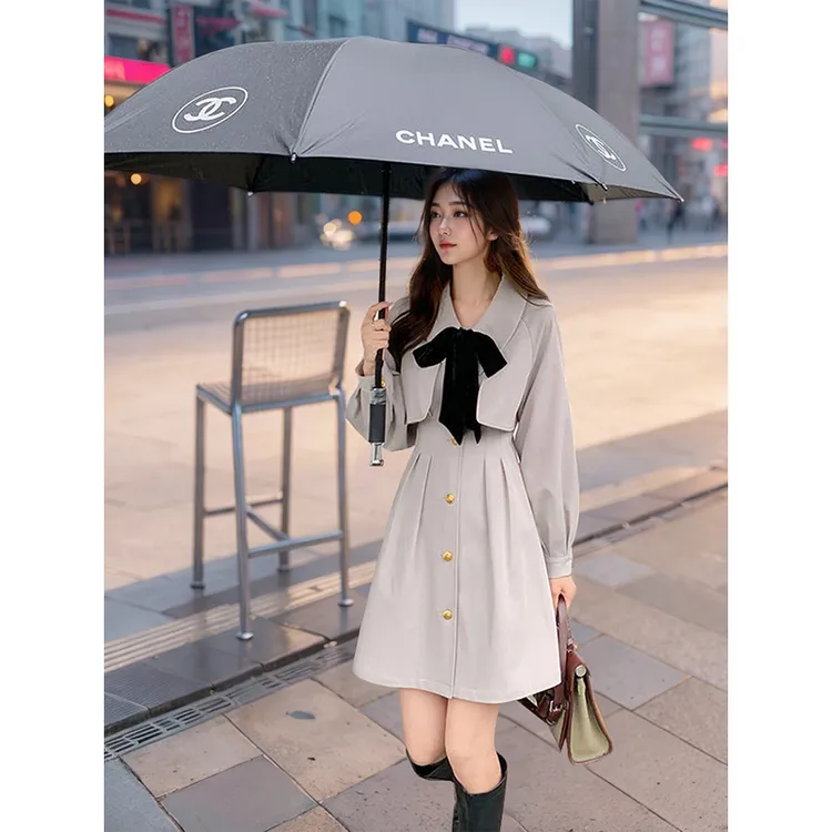 【玛丽公主】减龄少女中长款风衣洋气韩版气质裙外套