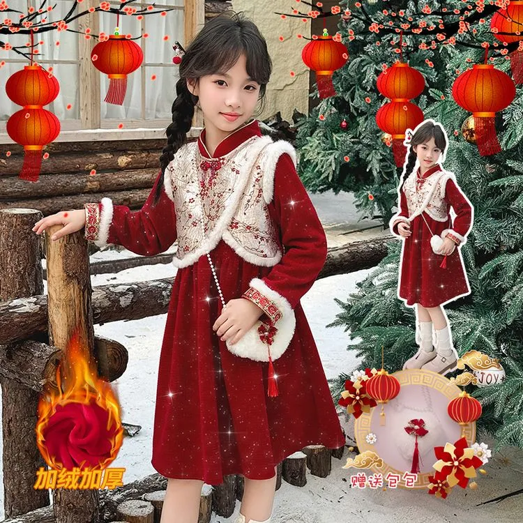 唐装冬季碎花女童中大童