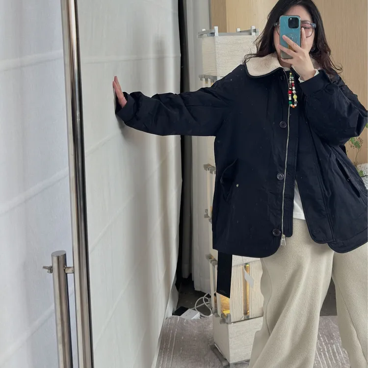 MPG JIEJIE【‘蓝’不住】25大码90白鸭绒毛领拼接羽绒服