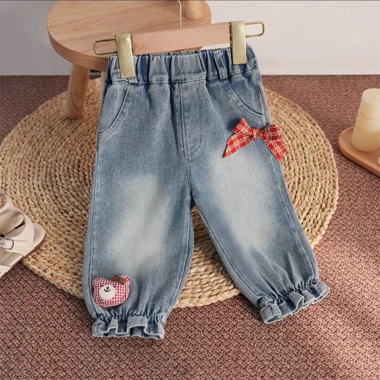 女童宝宝春秋夏新款洋气儿童牛仔裤柔软可开档宽松可爱百搭幼儿园