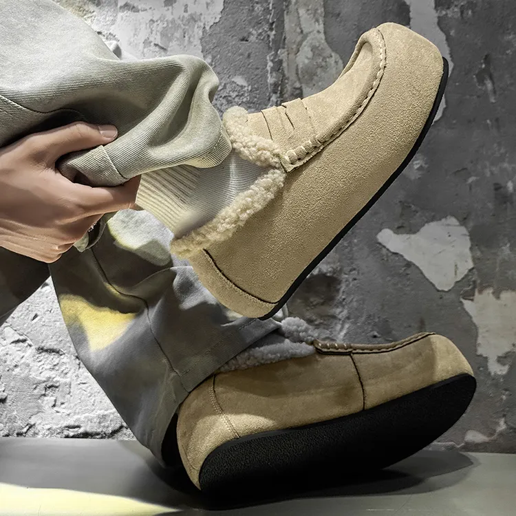 FEILEISHEN 2025新款冬季勃肯鞋男士一脚蹬加厚加绒大头保暖棉鞋