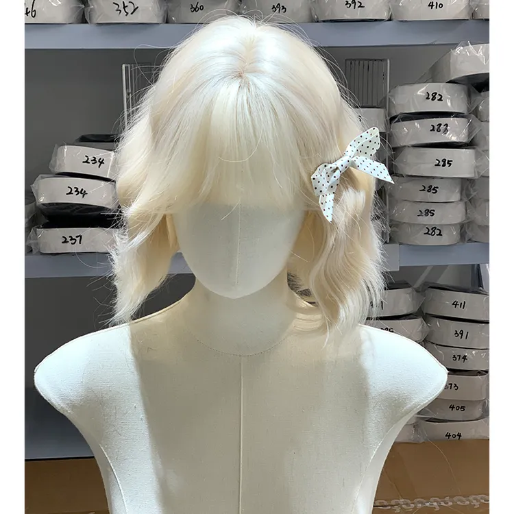 【全新无暇】假发女齐刘海白金色短卷发甜美可爱自然仿真人发全头套
