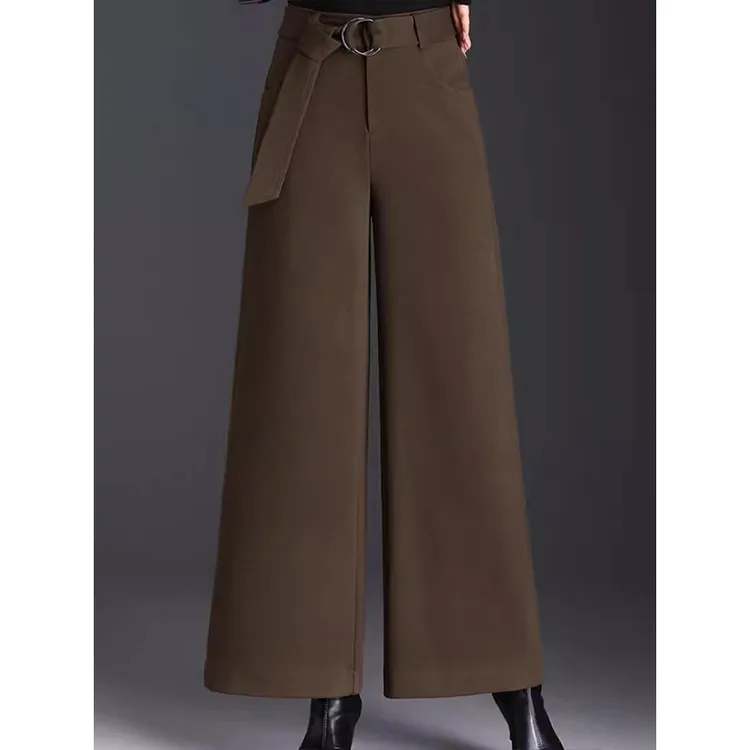 拉夏贝尔设计感气质阔腿裤女2025秋冬新款高腰显瘦加厚保暖直筒裤