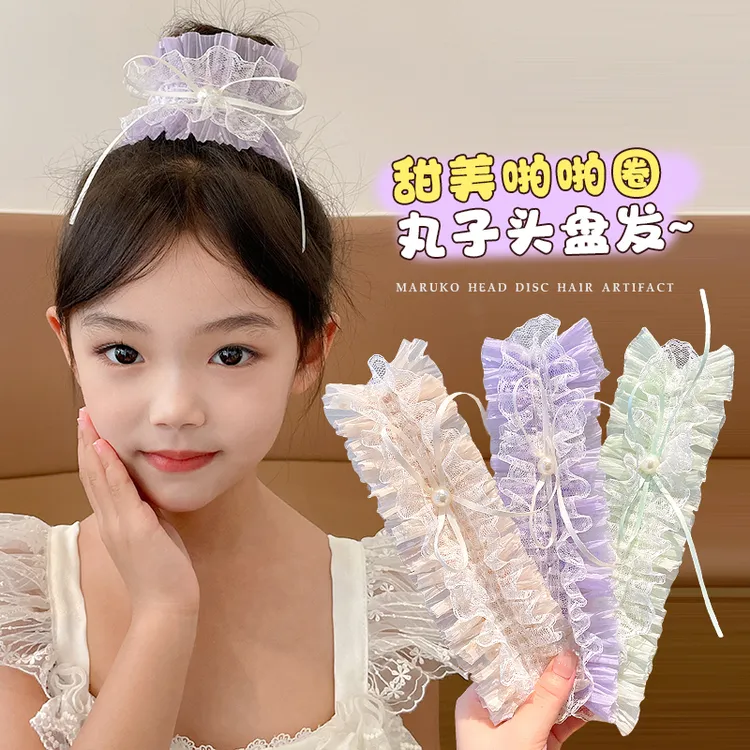 儿童啪啪圈盘发器丸子头固定神器发饰蕾丝花边女童发圈头饰女