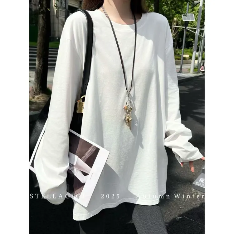 SG / 杨依姗 AW 超百搭100%棉 纯色宽松净版圆领长袖T-20252012