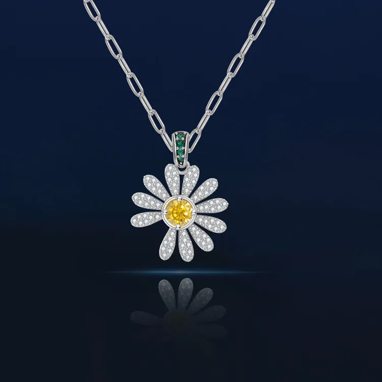 吊坠925银莫桑石 —木木（M79）全银全莫桑满镶小雏菊单吊坠