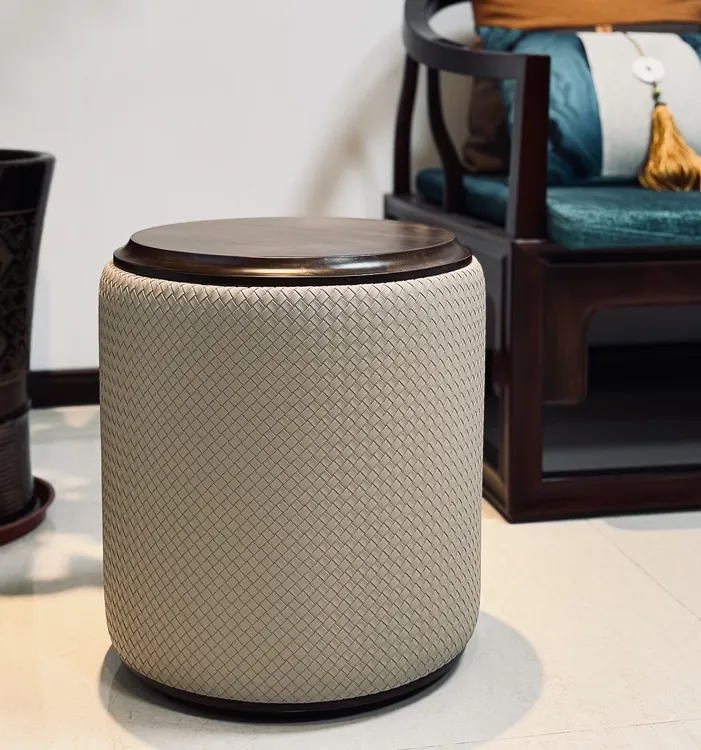 皮鼓凳圆40*高45卧室餐厅创意小凳子网红化妆凳轻奢时尚复古客厅